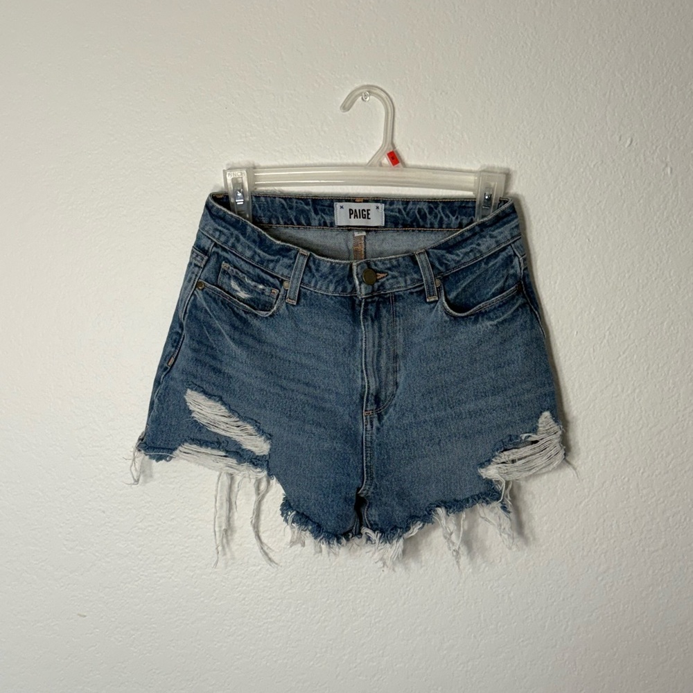 PAIGE Women's Frayed Hem Jean Shorts - Blue